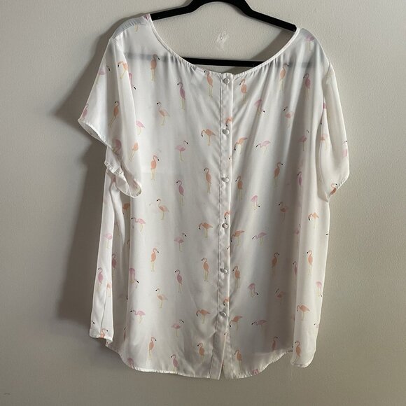 Torrid Women 3X Flamingo Print Abbey Georgette Button Back Short Sleeve Blouse - Picture 9 of 10